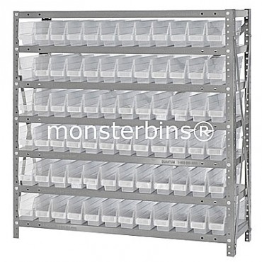 Steel Shelving Unit - 7 Shelves - 72 Clear Shelf Bins (12&quot;x3&quot;x4&quot;)
