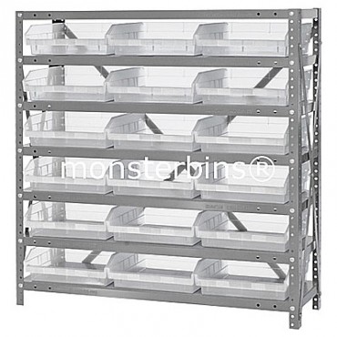 Steel Shelving Unit - 7 Shelves - 18 Clear Shelf Bins (12&quot;x11&quot;x4&quot;)