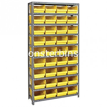 Steel Shelving Unit - 10 Shelves - 36 Shelf Bins (12&quot;x8&quot;x6&quot;)
