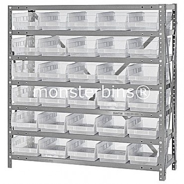 Steel Shelving Unit - 7 Shelves - 30 Clear Shelf Bins (18&quot;x6&quot;x4&quot;)