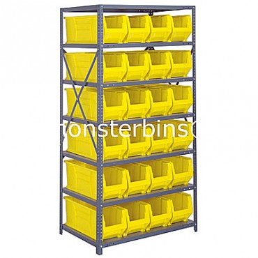 Steel Shelving Unit with 7 Shelves and 24 QUS951 Bins