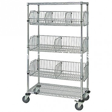 Mobile Wire Basket Shelving Unit - 2 Shelves, 3 Baskets - 18x48x69 (with attached casters)