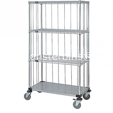 Mobile Wire Cart with Rods & Tabs - 4 Wire Shelves - 18x36x69 (with casters)