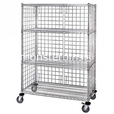Enclosed Mobile Wire Cart - 4 Wire Shelves - 24x36x69 (with casters)