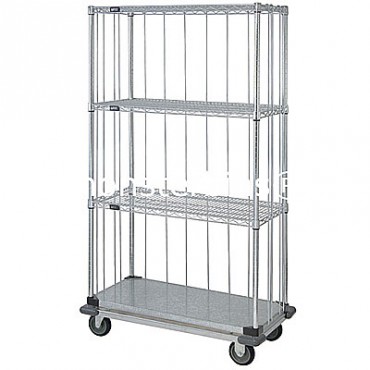 Mobile Wire Cart with Rods & Tabs - 1 Solid/3 Wire Shelves - 18x36x69 (with casters)