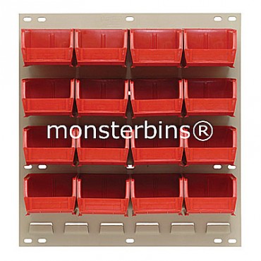 Louvered Panel With 16 QUS210 Bins - Red