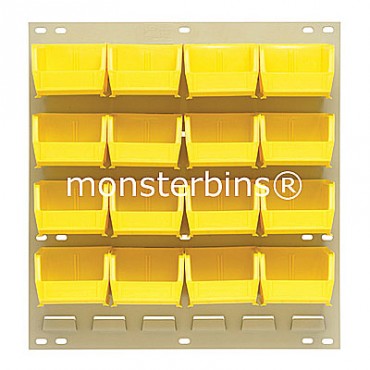 Louvered Panel With 16 QUS220 Bins - Yellow