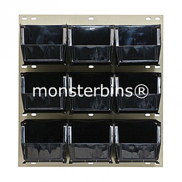 Louvered Panel With 9 QUS230 Bins - Black