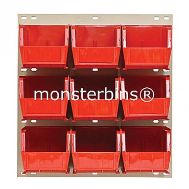 Louvered Panel With 9 QUS230 Bins - Red