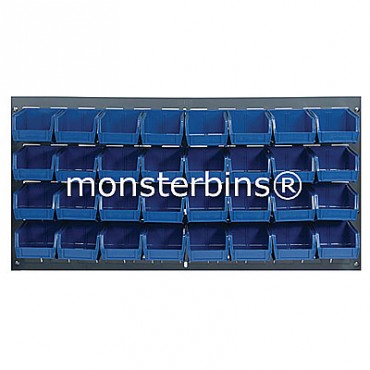 Louvered Panel With 32 QUS220 Bins - Blue