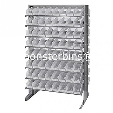 Double Sided Sloped Pick Rack - 16 Shelves - 128 Clear Shelf Bins (12x4x4)