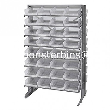 Double Sided Sloped Pick Rack - 16 Shelves - 64 Clear Shelf Bins (12x8x4)