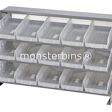Bench Rack - 3 Shelves - 15 Clear Shelf Bins (12x6x4)