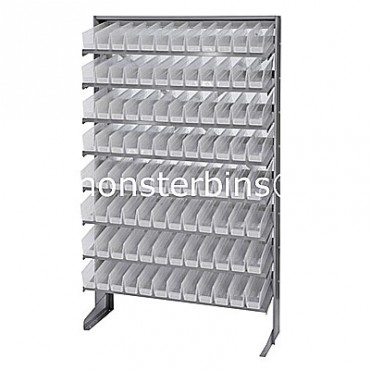 Single Sided Sloped Pick Rack - 8 Shelves - 96 Clear Shelf Bins (12x3x4)