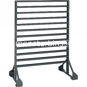 Double sided 12 rail stand for hanging plastic bins