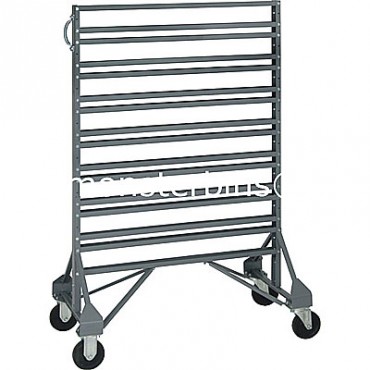 Double sided 16 rail cart for hanging plastic bins