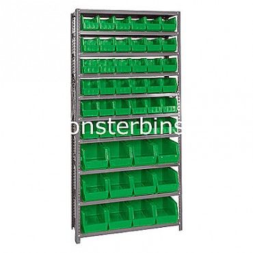 Steel Shelving Unit with 10 Shelves and 36 QUS230, 12 QUS240 Bins