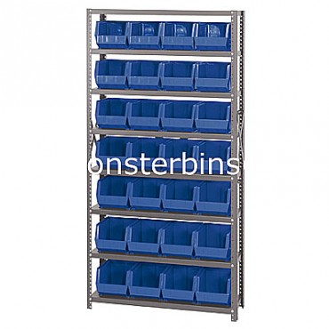 Steel Shelving Unit with 8 Shelves and 28 QUS240 Bins