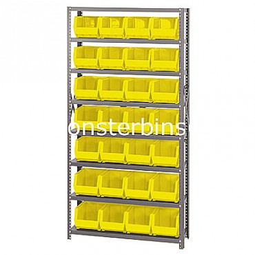 Steel Shelving Unit with 8 Shelves and 28 MB239 Bins