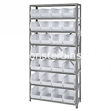 Steel Shelving Unit with 8 Shelves and 28 QUS240 Clear Bins