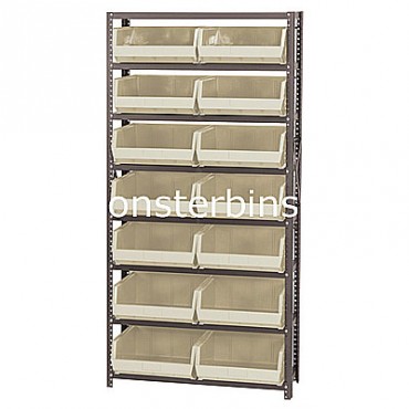 Steel Shelving Unit with 8 Shelves and 14 QUS250 Bins