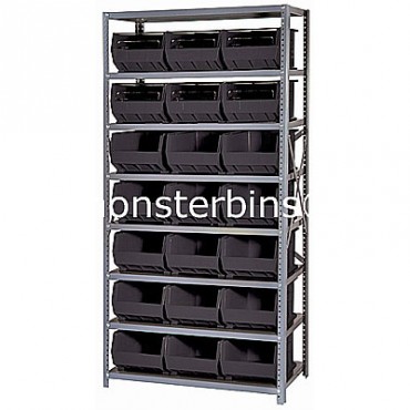 Steel Shelving Unit with 8 Shelves and 21 QUS255 Bins