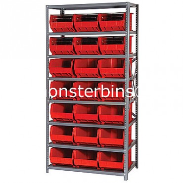 Steel Shelving Unit with 8 Shelves and 21 QUS255 Bins