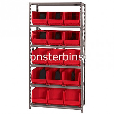 Steel Shelving Unit with 6 Shelves and 15 QUS260 Bins