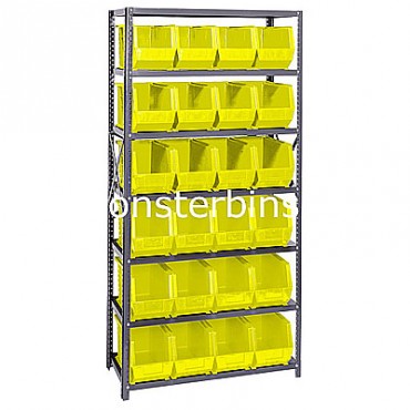 Steel Shelving Unit with 7 Shelves and 24 QUS265 Bins