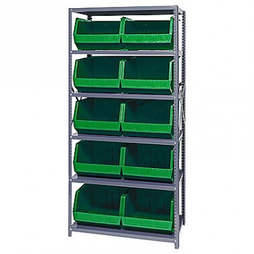 Steel Shelving Unit with 6 Shelves and 10 QUS270 Bins