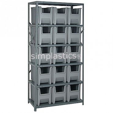 Steel Shelving Unit with 6 Shelves and 15 QGH600 Bins