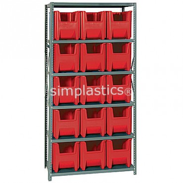Steel Shelving Unit with 6 Shelves and 15 QGH600 Bins