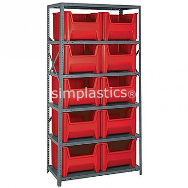 Steel Shelving Unit with 6 Shelves and 10 QGH800 Bins