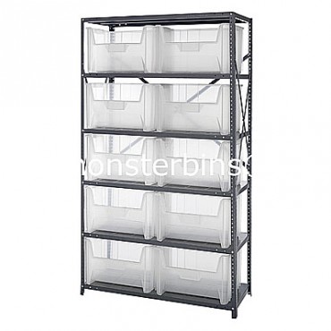 Steel Shelving Unit with 6 Shelves and 10 QGH700 Clear Bins
