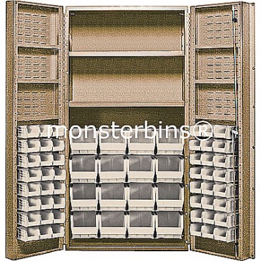 Beige 36&quot; Cabinet with 2 Adjustable Shelves, 6 Door Shelves & 64 Stack Bins