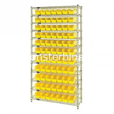 Wire Shelving Unit with 12 Shelves and 77 Shelf Bins (18x4x4)