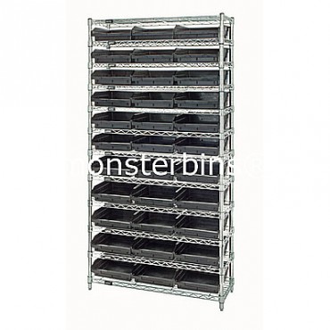 Wire Shelving Unit with 12 Shelves and 33 Shelf Bins (12x11x4)