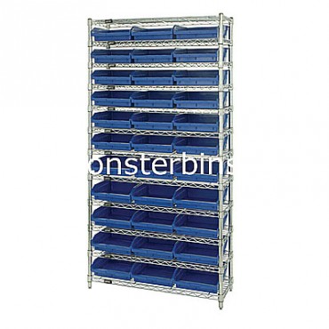 Wire Shelving Unit with 12 Shelves and 33 Shelf Bins (12x11x4)