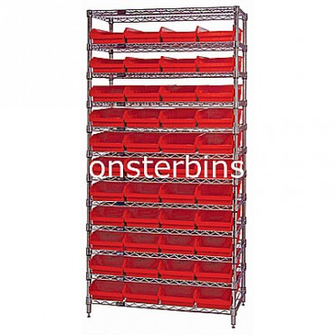 Wire Shelving Unit with 12 Shelves and 44 Shelf Bins (24x8x4)