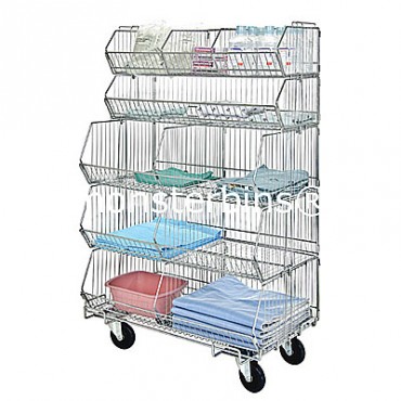 Mobile Wire Basket Unit - 5 Baskets, 5 Dividers