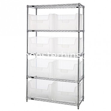 Wire Shelving Unit with 5 Shelves and 12 QGH600 Clear Bins