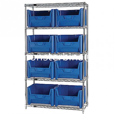 Wire Shelving Unit with 5 Shelves and 8 QGH700 Bins