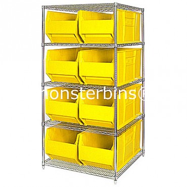 Wire Shelving Unit with 5 Shelves and 8 QUS995 Bins