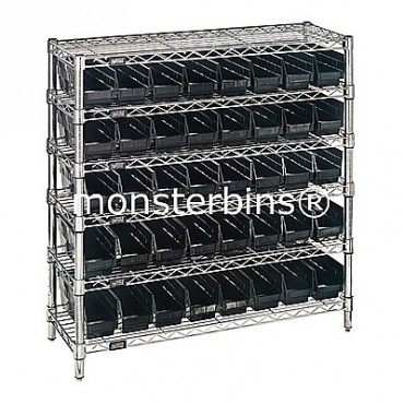 Wire Shelving Unit with 6 Shelves and 40 Shelf Bins (12x3x4)