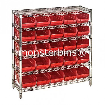 Wire Shelving Unit with 6 Shelves and 25 Shelf Bins (12x6x4)