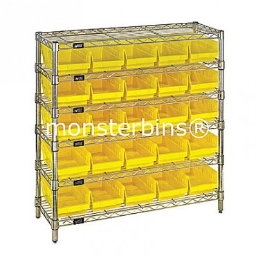 Wire Shelving Unit with 6 Shelves and 25 Shelf Bins (12x6x4)