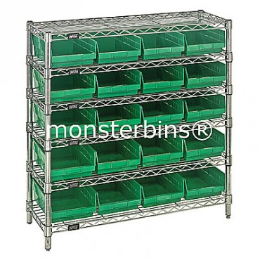 Wire Shelving Unit with 6 Shelves and 20 Shelf Bins (12x8x4)