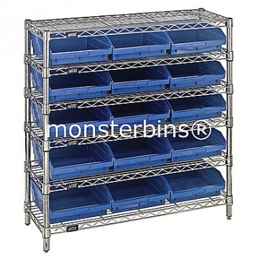 Wire Shelving Unit with 6 Shelves and 15 Shelf Bins (12x11x4)