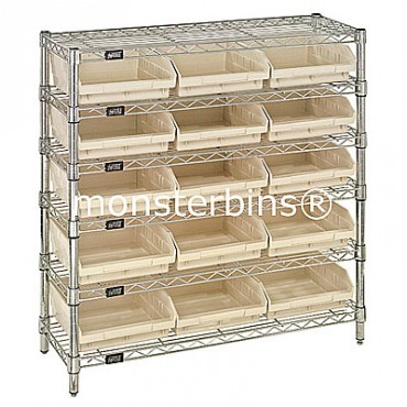 Wire Shelving Unit with 6 Shelves and 15 Shelf Bins (12x11x4)