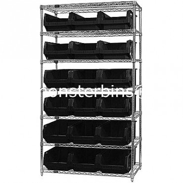 Wire Shelving Unit with 7 Shelves and 18 QMS532 Bins